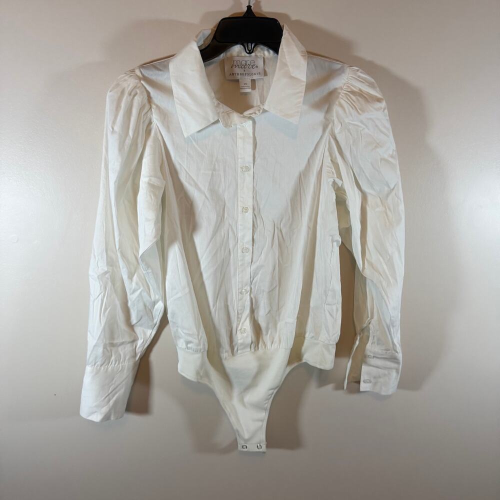 Mare Mare x Anthropologie White Button Down Blouse Bodysuit Womens XS Minimalist